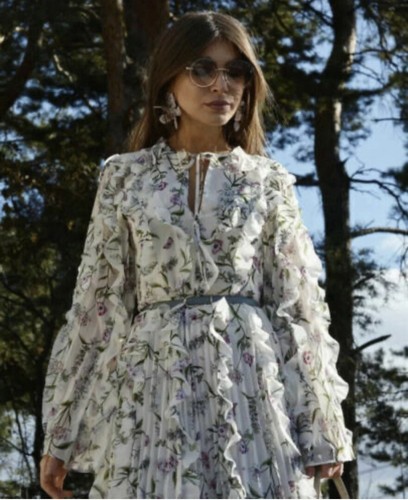 Abito Giambattista Valli bianco floreale con volant taglia US 2 - Foto 10 di 10