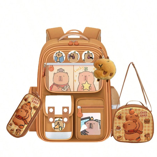 3 Pieces Set: Fashionable & Cute Capybara Themed Backpack, Large Capacity, With - Picture 3 of 9