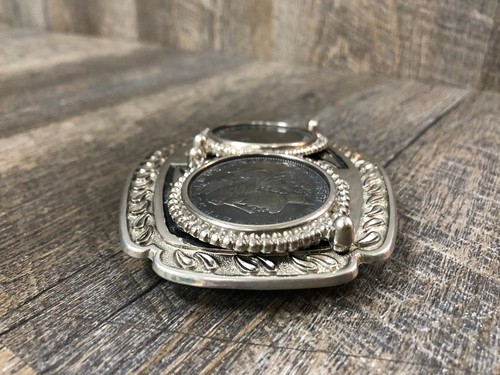 1880 O & 1882 S Double Morgan Silver Dollar Western Belt Buckle Beautiful Toning - Picture 7 of 22