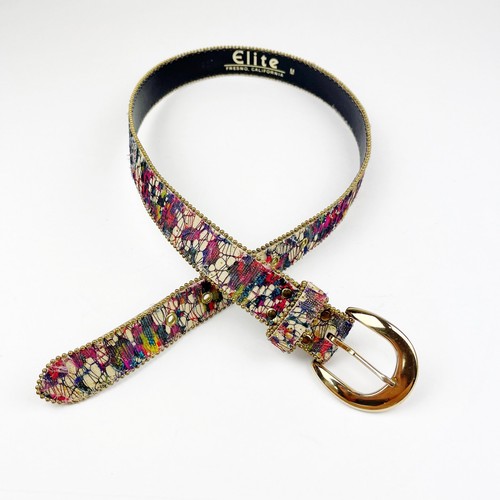 Vintage Elite Tapestry Beaded Belt Size Medium Floral Gold Buckle Bead Trim - Picture 7 of 10