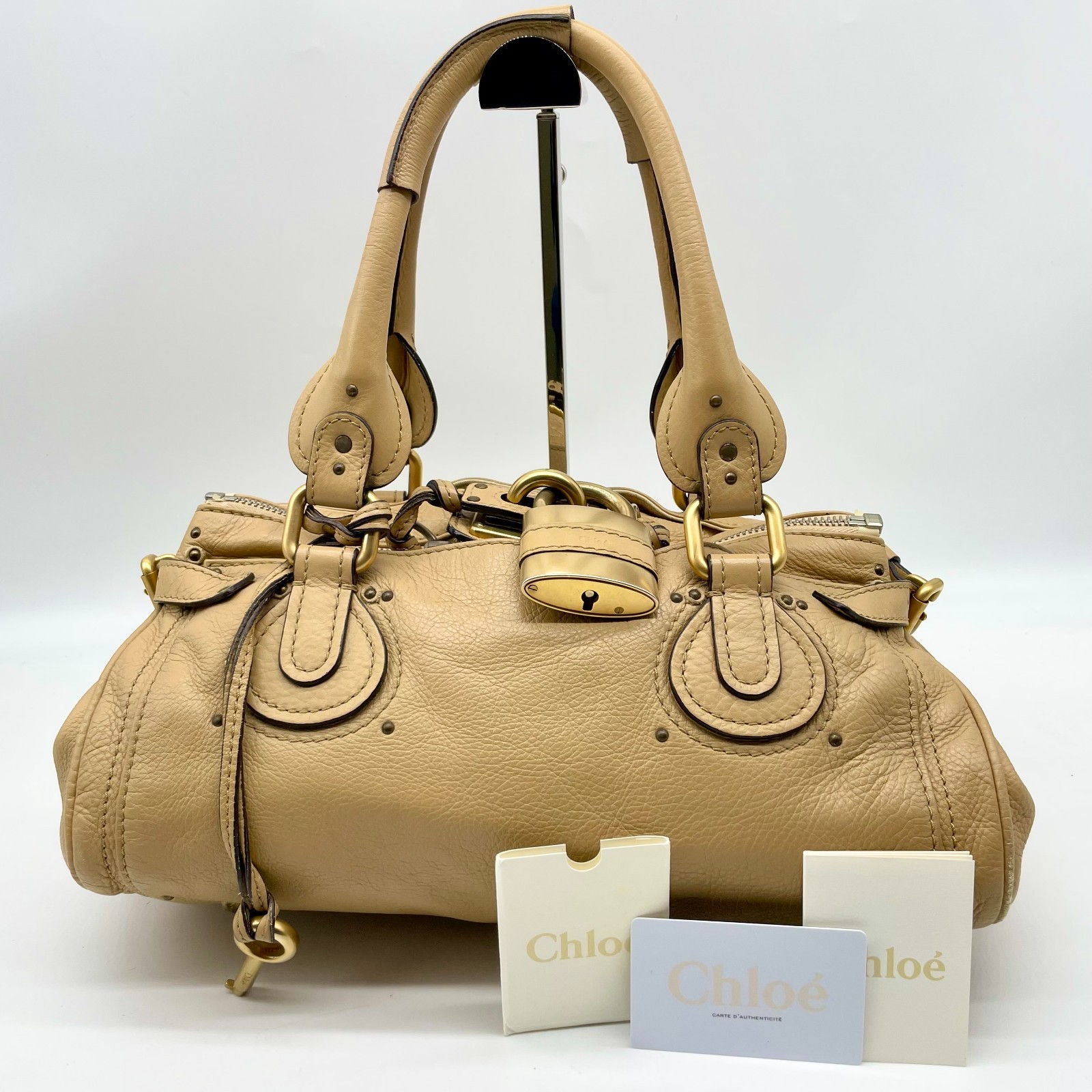 Chloe Paddington Handbag Beige Padlock Gold Hardware Tote bag Y2K Authentic