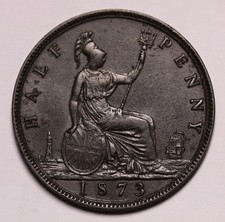 1873 UK Great Britain Halfpenny  Coins (2)  Q. Victoria KM# 748