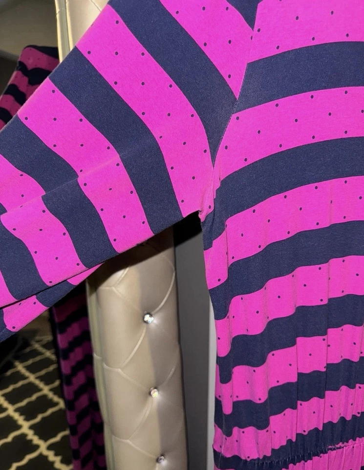 Vestido Camisa Lilly Pulitzer Beckett Rosa Listra Azul Marinho Feminino Tamanho XL - Imagem 3 de 4