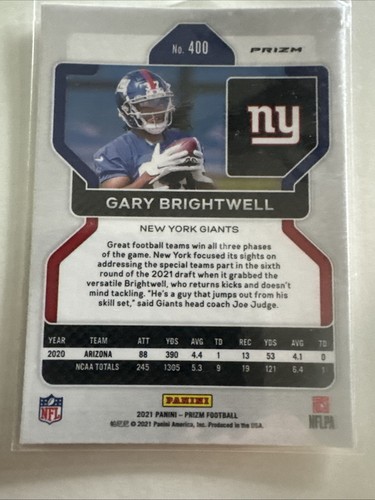 2021 Panini Prizm - Rookie Red Prizm #400 Gary Brightwell (RC) - Picture 4 of 4