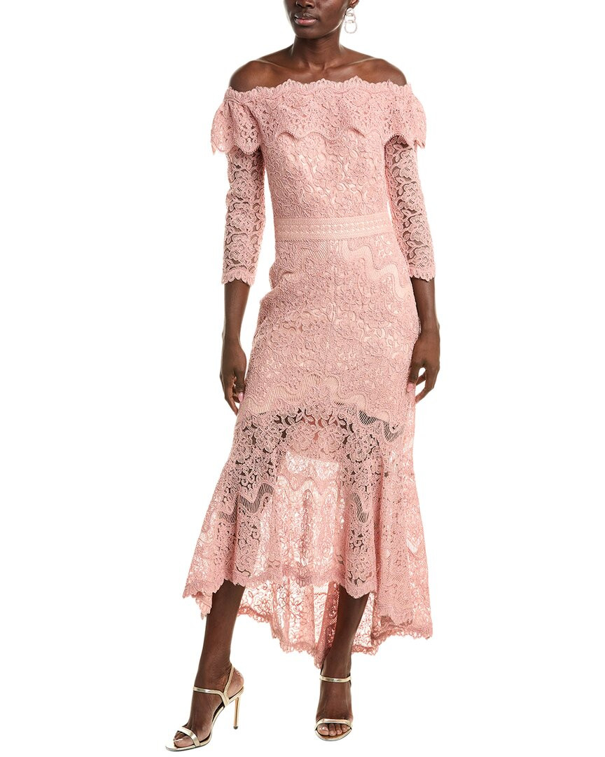 Кружевное платье Tadashi Shoji Женское розовое 4