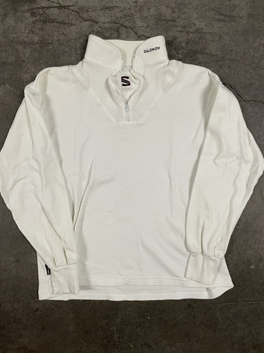 Vtg Salomon Sweater Mens Medium White 1/4 Zip Long Sleeve Pullover
