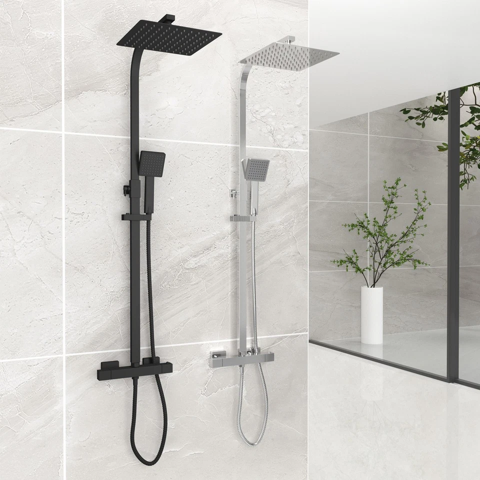GY BATH 10" Bathroom Thermostatic Exposed Shower Mixer Twin head Square Bar Set