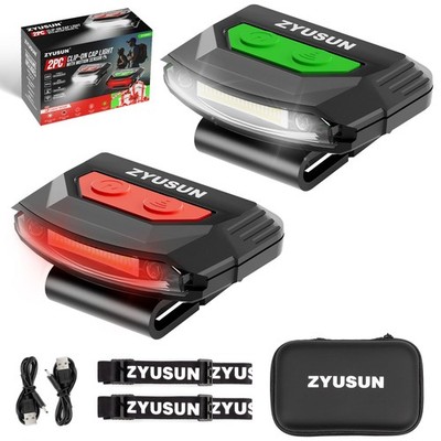 Zyusun 2-Pack Rechargeable Cap Light,Portable headlamps,Clip on Hat with Moti...