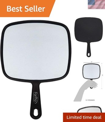 Lightweight 12'' x 9'' Hand Mirror with Comfortable Handle - Black Plastic Frame