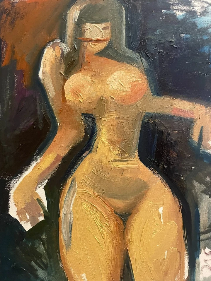 Cubism Boudoir French Figure Interior Oil Painting Original Signed 16x20 BVC - Image 2 of 2