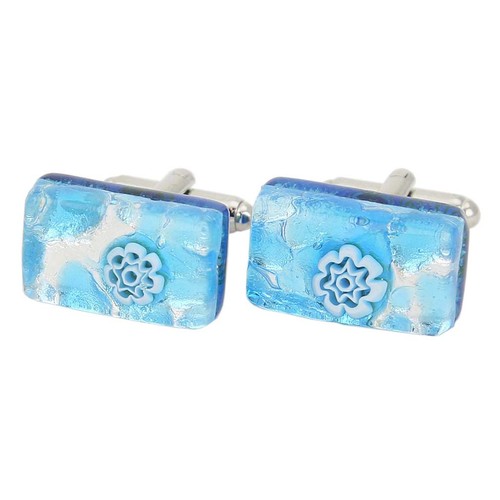 GlassOfVenice Murano Glass Venetian Classic Rectangular Cufflinks - Aqua Silver - Picture 1 of 4