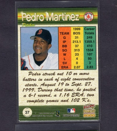 2000 PACIFIC PARAMOUNT HOLO GOLD MISSING SERIAL PROOF #37 PEDRO MARTINEZ NM /1 - Picture 2 of 2