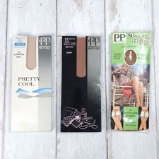 Vintage Pretty Polly Tights Hold-Ups Stockings x3 Pairs One Size Up To 42" New