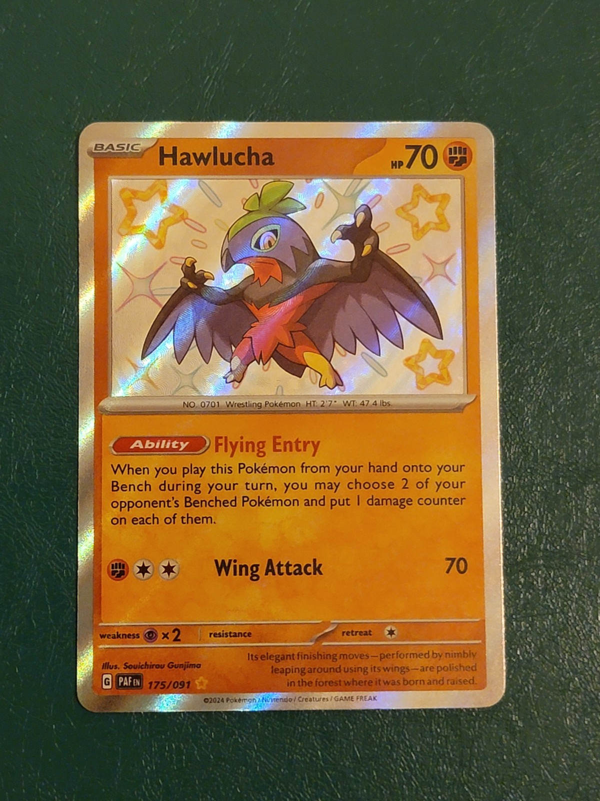 Hawlucha 175/091 Shiny Rare Holo Pokemon SV: Paldean Fates NM