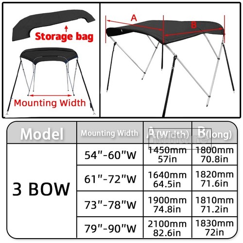 600D 4Bow Bimini Top Bootsverdeck Sonnenverdeck 3Bow Boot Sonnensegel Sonnendach - Picture 35 of 43