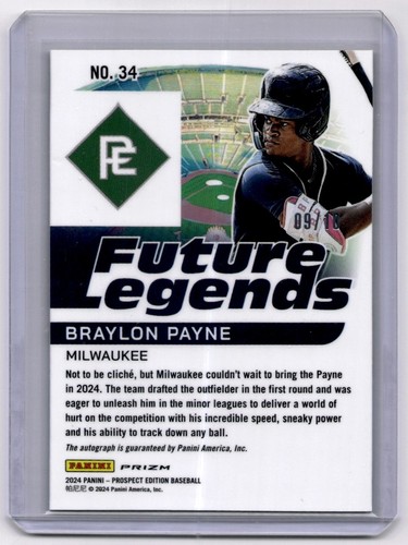 2024 Braylon Payne Auto 09/10 Milwaukee Brewers #FRS-BP - Picture 2 of 2
