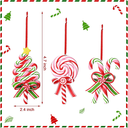 6 Pcs Christmas Tree Candy Cane Ornaments Peppermint Lollipop Ornaments Candy... - Imagen 3 de 6