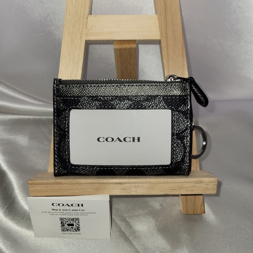 Coach Neu mit Etikett Mini schmal Gun Metal/schwarz beschichtetes Canvas CC/Ausweisetui mit Schlüsselring Reißverschluss oben - Bild 3 von 7