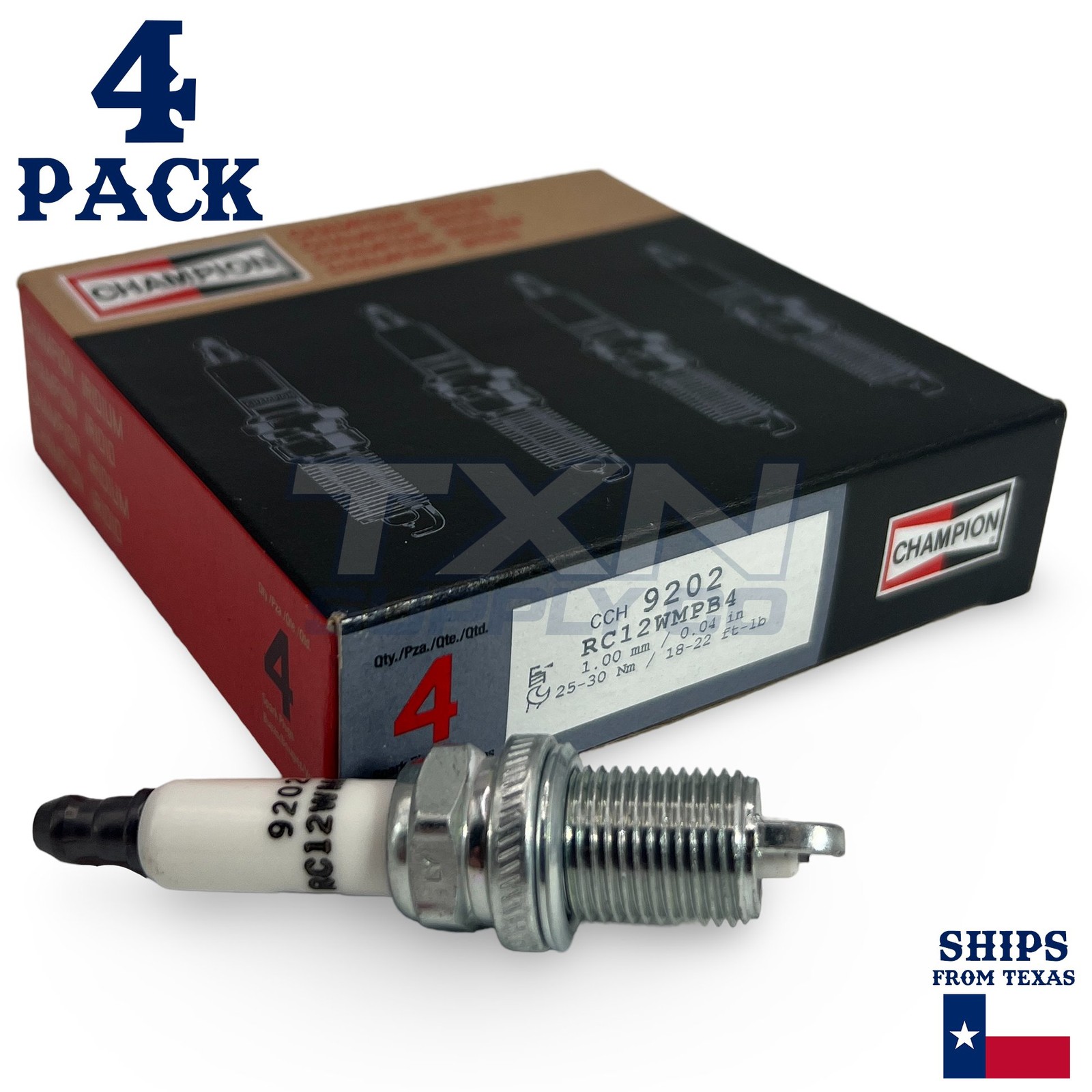 Champion 9202 Iridium Spark Plugs RC12WMPB4 - 4 Pack