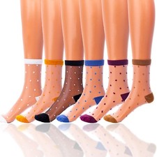 6 Pairs Women's Sheer Lace Mesh Ankle Socks See-Through Summer Dot Socks