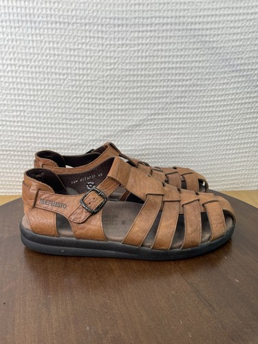 MEPHISTO SAM Desert Brown Leather Fisherman Sandals Men’s Size US 12 EUR 46 - Picture 3 of 12