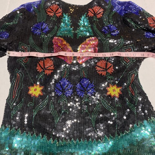 Scala Jacket Sequin Medium Silk Beaded Evening Party Floral Vintage AOP - Picture 12 of 14