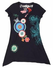 DESIGUAL Womens Graphic Asymmetric Tunic Dress UK 10 Small Navy Blue DR05