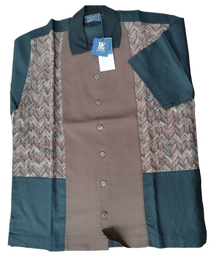 Camicia Uomo o Polo Maglia E Tessuto Manica Corta Ampia Marrone Blu Fantasia VAL - Picture 35 of 46