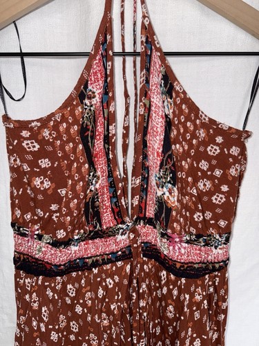 Angie Orange Red Brown Paisley Halter Romper Maxi Dress boho Festival Size S - Picture 10 of 16