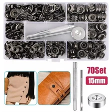 Heavy Duty Snap Fastener Button Kit 70 Set 15mm 5/8" Stainless Steel for Leather