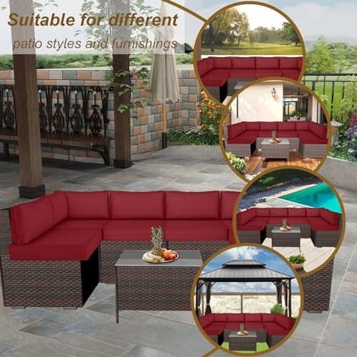 14 Stück Outdoor Terrasse Kissenbezug Ersatz, 25,6*25,6*4 Zoll Burgund - Bild 2 von 7