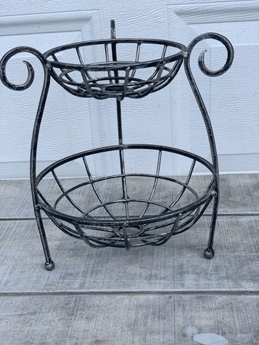 Vintage zweistufiger Metall Obstkorb Schmiedeeisen Draht Arbeitsplatte Küche Dekor - Bild 5 von 10