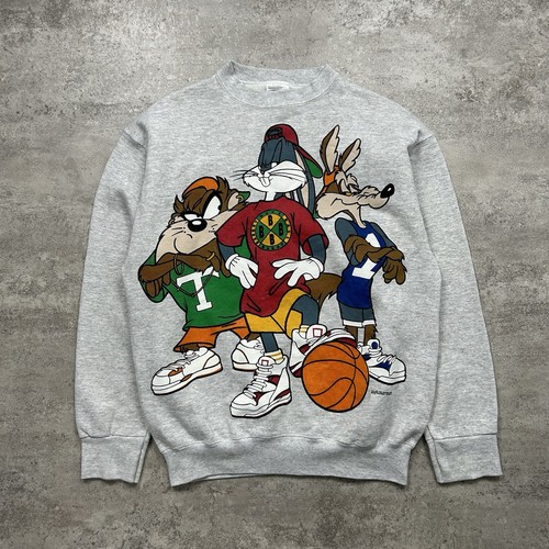 VTG 90s LOONEY TUNES CROSS COLOURS STYLE BUGS BUNNY TAZ SWEATSHIRT SIZE L GRAY - Picture 1 of 7