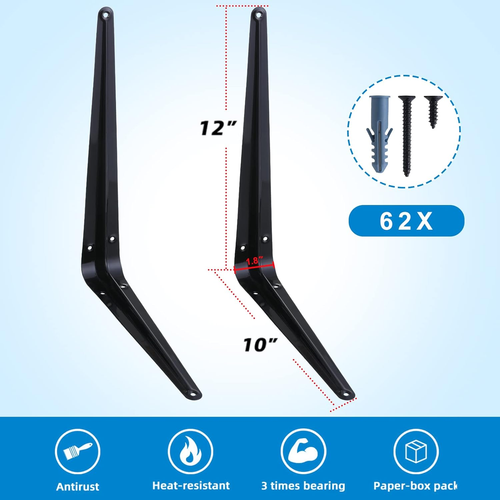 10 Pack Shelf Bracket 12 Inch ,Heavy Duty Shelf Brackets,Floating Shelf Bracket  - Picture 2 of 12