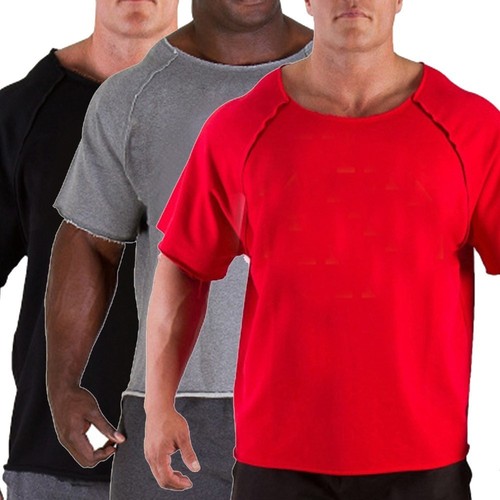 Herren Solides Rundhals Baumwolle Muskel Shirt Fitness Gym Kleidung Bodybuilding - Bild 3 von 16