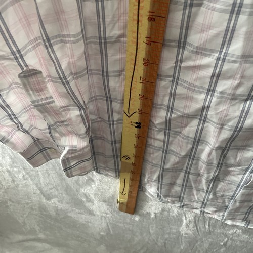Neiman Marcus Mens Button Shirt Pink Plaid XL 17.5 Cotton Long Sleeve Collar - Picture 5 of 7