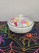 See’s Candy Floral Porcelain Candy Dish With Lid 5 1/2"x3" Dishwasher Safe 