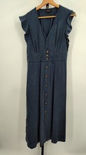 Quince Womens Vintage Wash Tencel Button Front Midi Dress Blue Basic Sleeved S