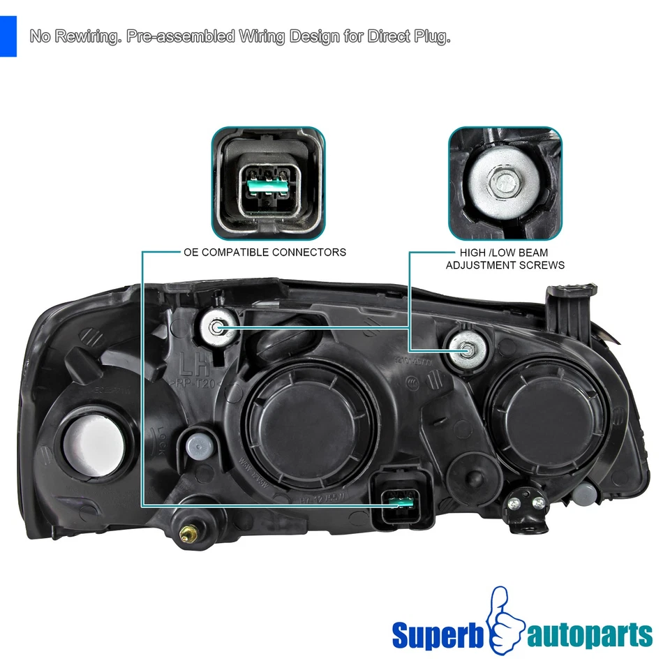 Fits 2004-2006 Hyundai Elantra Headlights Black Lamps Headlights Foto 3 de 4