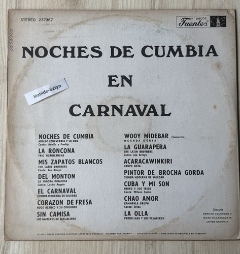 NOCHES DE CUMBIA EN CARNAVAL - VARIOUS 1977 Fuentes Colombia LP Cumbia guaracha - Picture 3 of 11