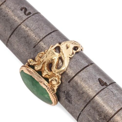 Vintage 14k Gelbgold 3,70ct. Grüner Cabochon Jade Bandring - Bild 8 von 8