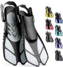 Snorkel Fins, Swim Fins Travel Size Short Adjustable for Snorkeling Diving Adult