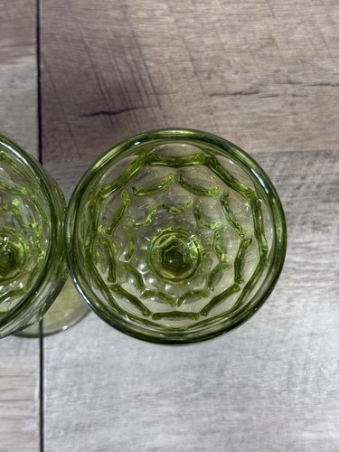 Imperial Glass Provincial Green Thumbprint 4.5" Wine Glasses Set Of 4 Vintage - Picture 4 of 9