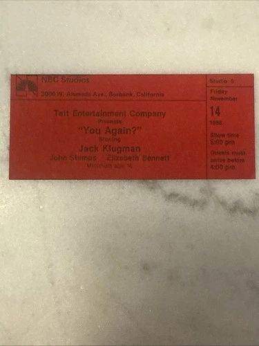 1986  Studio Ticket Of Taping Of TV Show “You Again” John Stamos- Jack Klugman