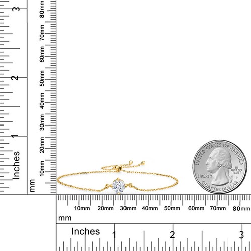 18K Yellow Gold Plated Silver White Zirconia Solitaire Bracelet (0.84 Ct) - Picture 3 of 4