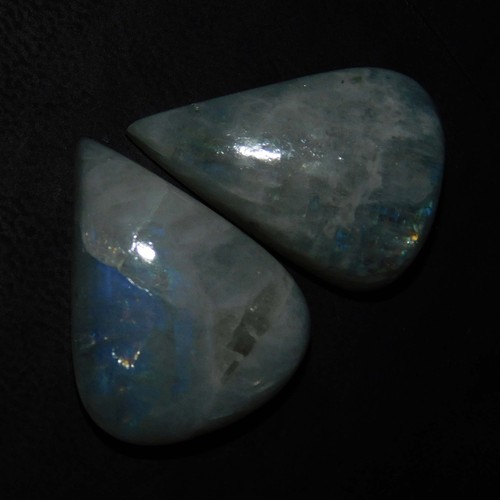 Rainbow Fire Natural Moonstone 40.40 Ct 2 Pieces Genuine Certified Gemstone Pair - Picture 3 of 8