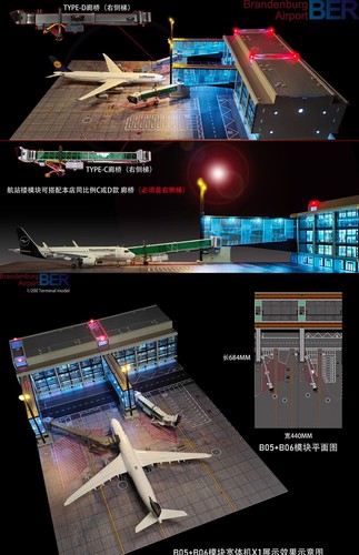 Grembiule Terminal Modulo Aereo Aeroporto 1/200 Modello con Illuminazione Fai da Te Scena Giocattolo - Foto 6 di 27