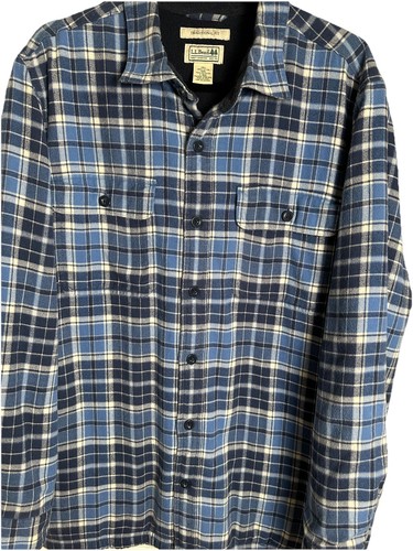 LL Bean Herren blau kariert Fleece gefüttert Flanell Knopf Hemd Jacke Taschen Gr. Large