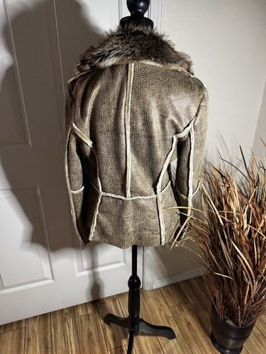 Allen B by Allen Schwartz Women's Jacket Suede Faux Fur Shearling Lined Medium - Picture 6 of 12