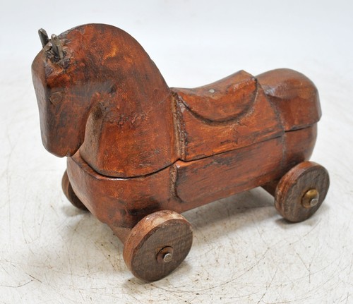 Vintage Holz Pferd auf Rädern Figur Gewürzkasten original alt handgeschnitzt - Bild 2 von 7